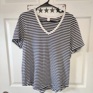 Lululemon Womens Striped V-Neck Women’s Top - Navy and White